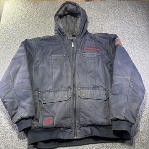 Snap-on Tools Jacket Mens 2XL Gray Hooded Canvas Full Zip American Flag USA